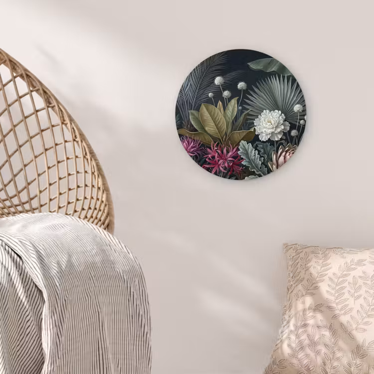 Planten - Tropisch - Botanisch - Donker - Groen Wandcirkel kunststof plaat 5mm dik klein -sfeer5