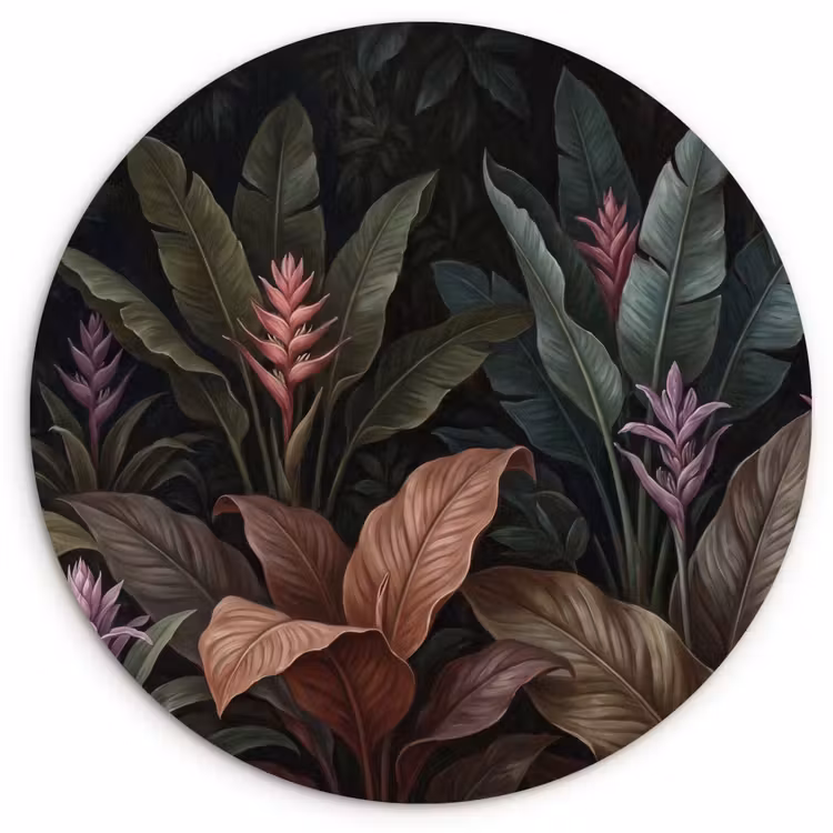 Planten - Tropisch - Jungle - Donker - Natuur Wandcirkel kunststof plaat 5mm dik klein -3d