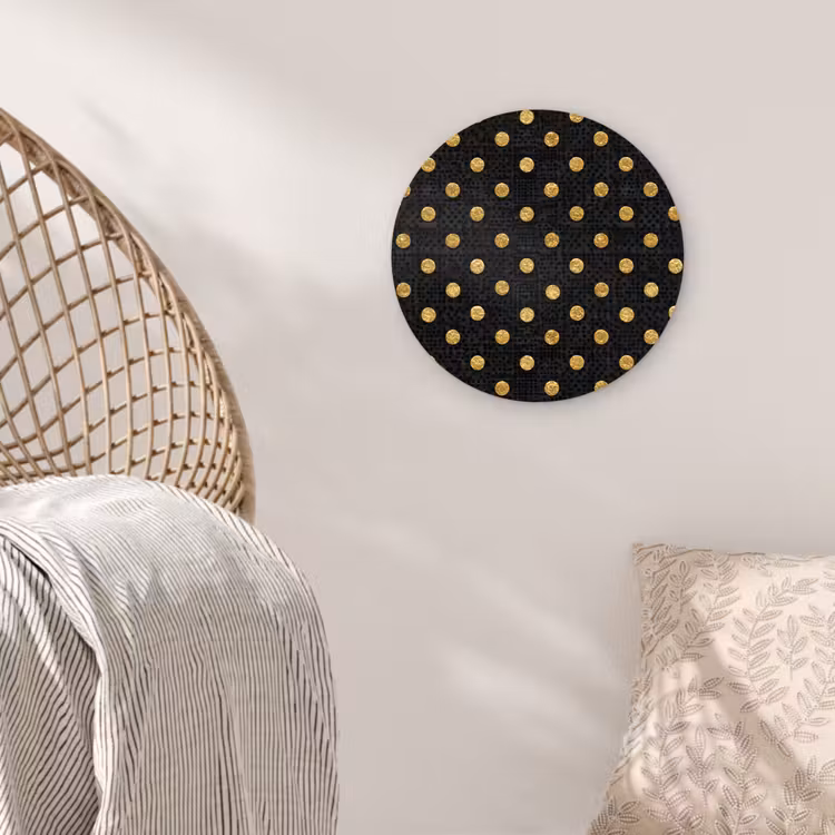 Polka Dot - Stippen - Goud - Zwart Wandcirkel kunststof plaat 5mm dik klein 188 -sfeer5