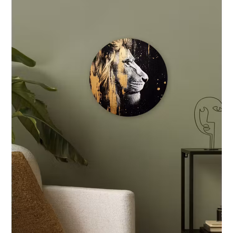 Portret - Leeuw - Abstract - Goud Wandcirkel kunststof plaat 5mm dik klein -sfeer3