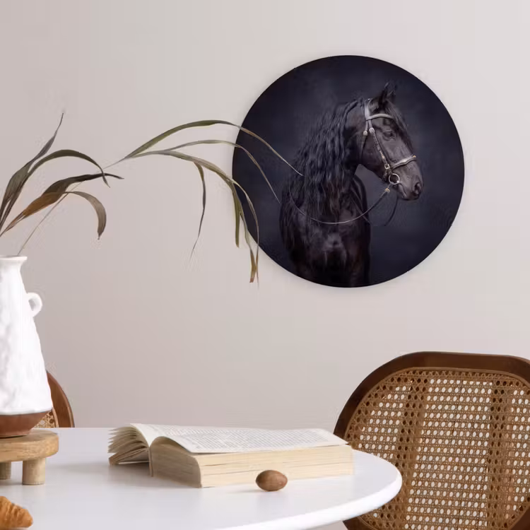 Portret - Paard - Donker Wandcirkel kunststof plaat 5mm dik klein -sfeer4