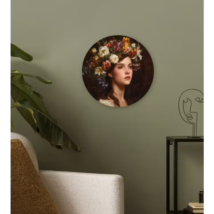 Portret - Vrouw - Bloemen Wandcirkel kunststof plaat 5mm dik klein -sfeer3