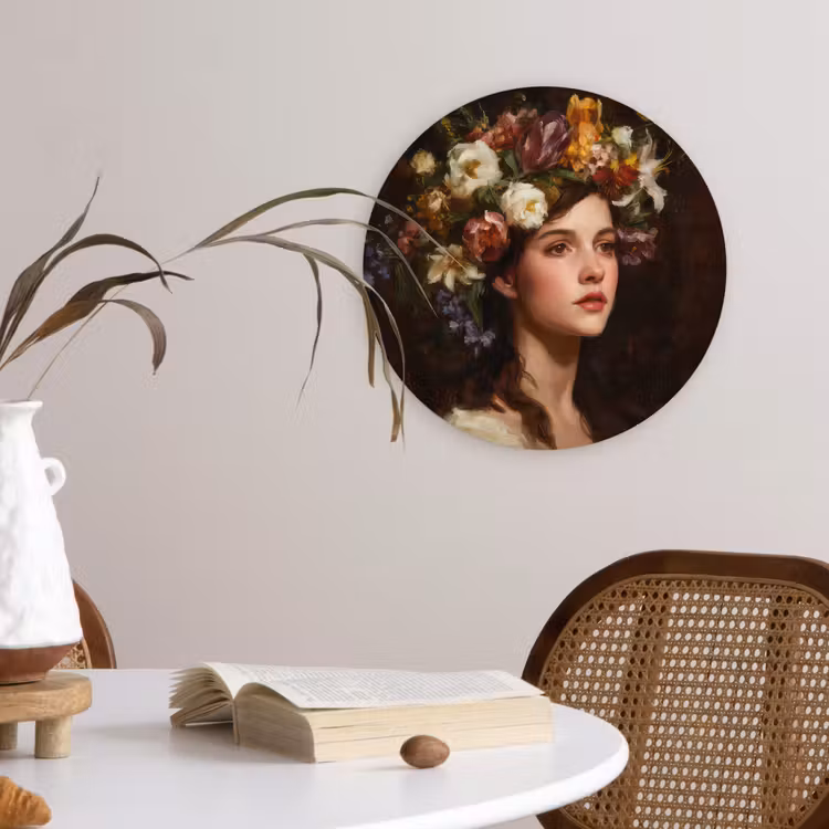Portret - Vrouw - Bloemen Wandcirkel kunststof plaat 5mm dik klein -sfeer4