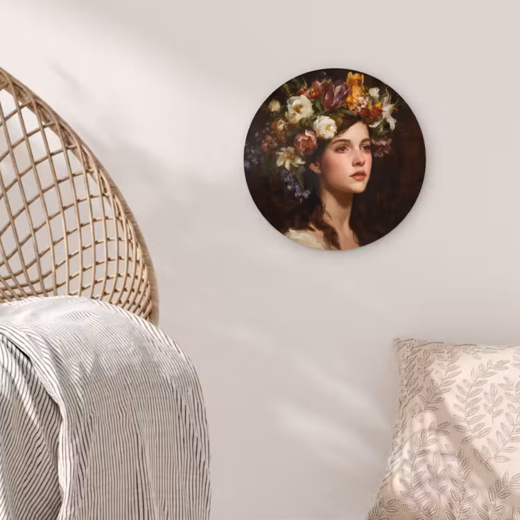 Portret - Vrouw - Bloemen Wandcirkel kunststof plaat 5mm dik klein -sfeer5