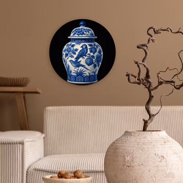 Pot - Delfts Blauw - Bloemen Wandcirkel kunststof plaat 5mm dik klein -sfeer1