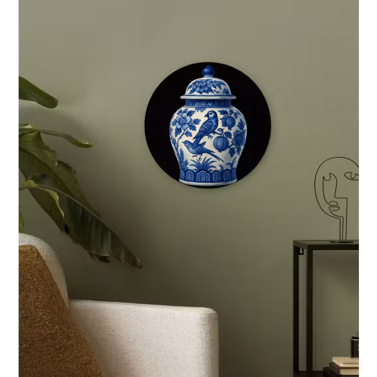 Pot - Delfts Blauw - Bloemen Wandcirkel kunststof plaat 5mm dik klein -sfeer3