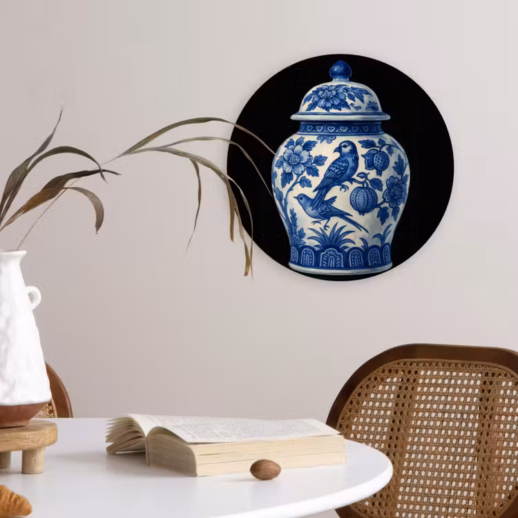 Pot - Delfts Blauw - Bloemen Wandcirkel kunststof plaat 5mm dik klein -sfeer4