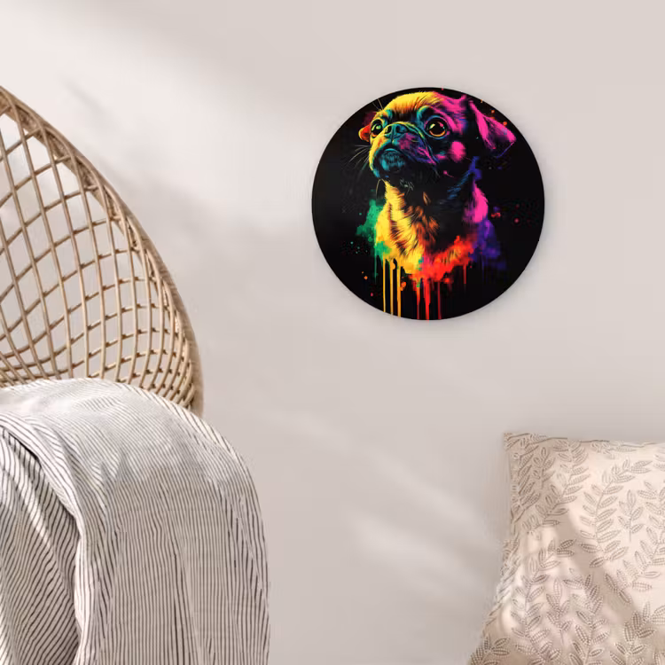 Puck - Hond - Verf - Kleuren Wandcirkel kunststof plaat 5mm dik klein -sfeer5