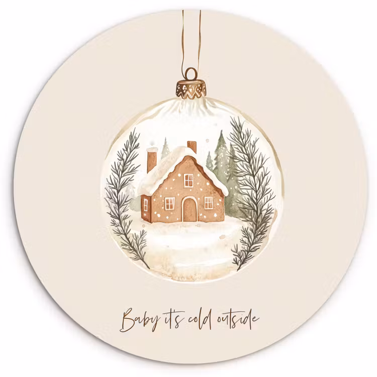 Quote - Winter - Kerst - Beige - Kerstbal Wandcirkel kunststof plaat 5mm dik klein -3d