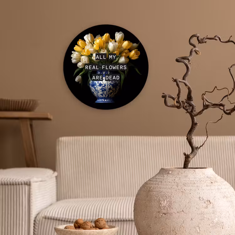 Quotes - Bloem - Tulp - Geel Wandcirkel kunststof plaat 5mm dik klein -sfeer1