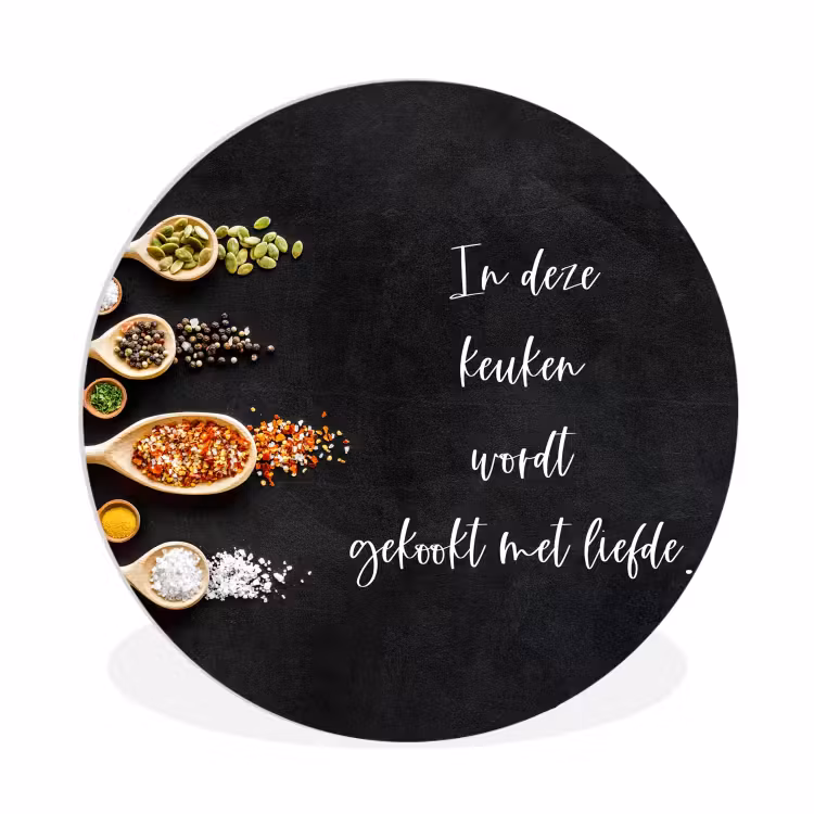 Quotes - Keuken - Spreuken - In deze keuken wordt gekookt met liefde - Liefde Wandcirkel kunststof plaat 5mm dik klein -3d