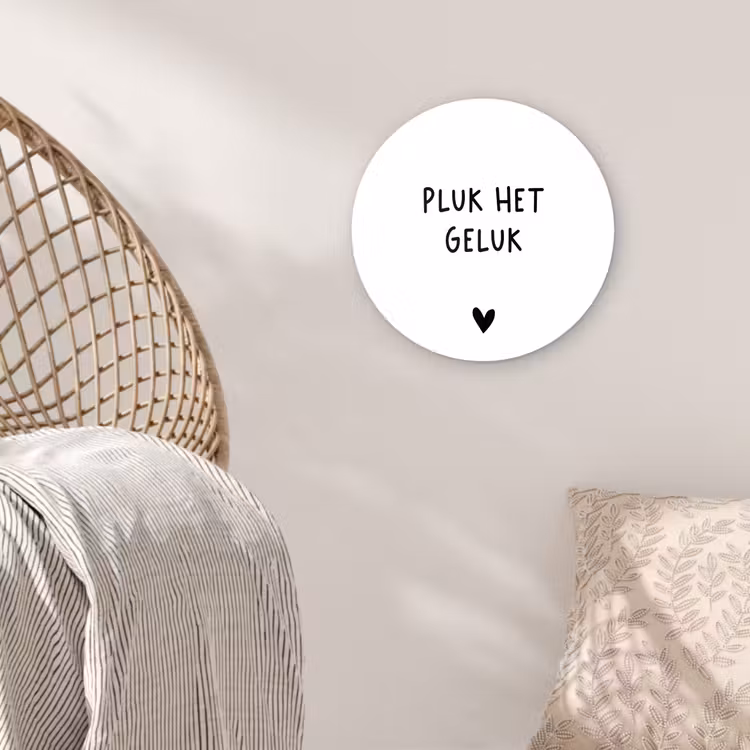 Quotes - Pluk het geluk - Spreuken Wandcirkel kunststof plaat 5mm dik klein -sfeer5