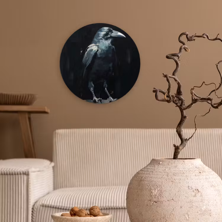 Raaf - Vogels - Zwart Wandcirkel kunststof plaat 5mm dik klein -sfeer1