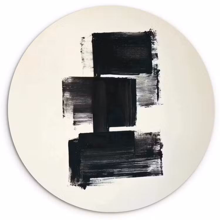 Rechthoeken - Penseelstreken - Abstract - Zwart Wandcirkel kunststof plaat 5mm dik klein -3d