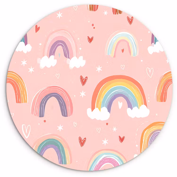 Regenboog - Patroon - Pastel - Handgetekend Wandcirkel kunststof plaat 5mm dik klein -3d