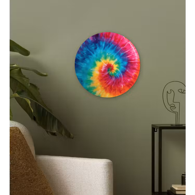 Regenboog - Tie dye - Kleurrijk - Blauw Wandcirkel kunststof plaat 5mm dik klein -sfeer3