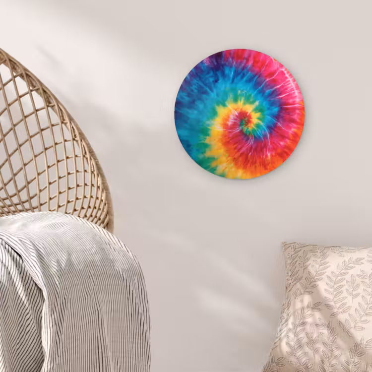 Regenboog - Tie dye - Kleurrijk - Blauw Wandcirkel kunststof plaat 5mm dik klein -sfeer5
