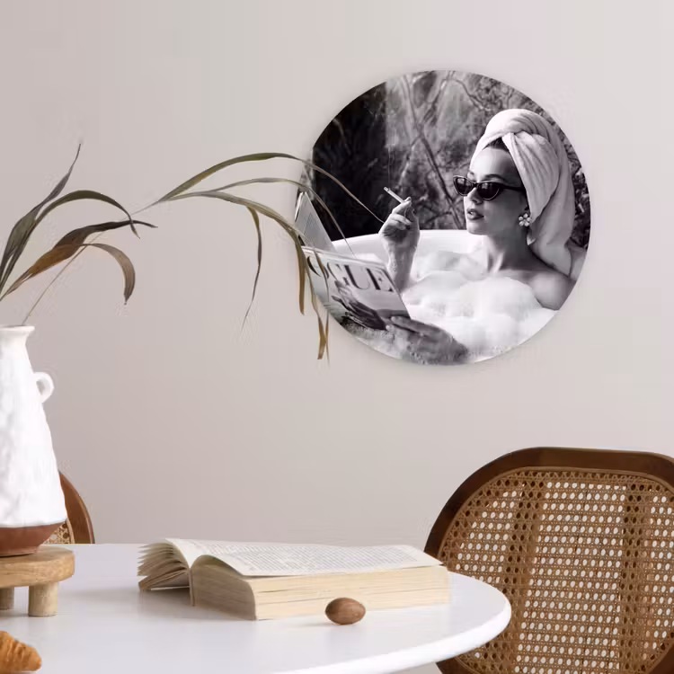 Relaxt - Bad - Zwart - Wit Wandcirkel kunststof plaat 5mm dik klein -sfeer4
