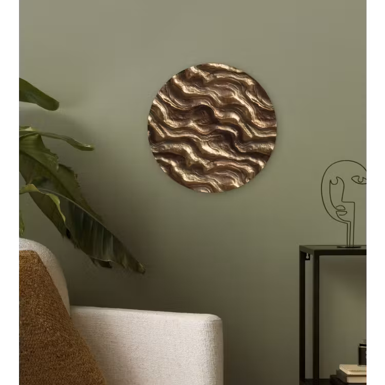 Reliëf - Golven - Abstract - Bronsgoud Wandcirkel kunststof plaat 5mm dik klein 188 -sfeer3
