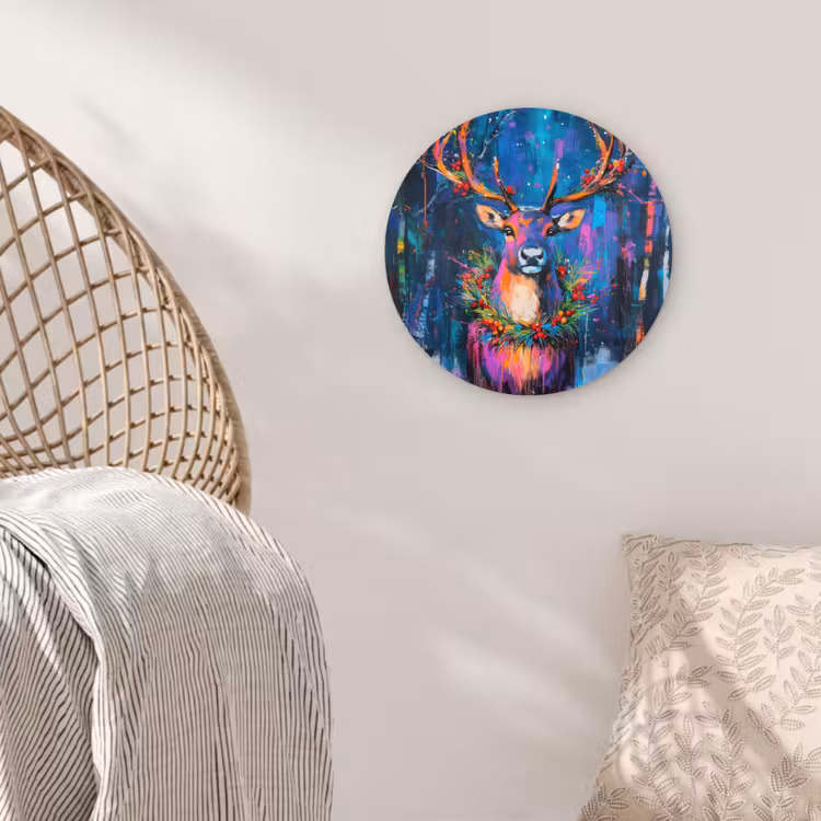 Rendier - Krans - Sprookjesachtig - Blauw Wandcirkel kunststof plaat 5mm dik klein -sfeer5