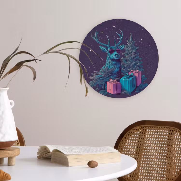 Rendier - Zonnebril - Neon - Kerstboom Wandcirkel kunststof plaat 5mm dik klein -sfeer4