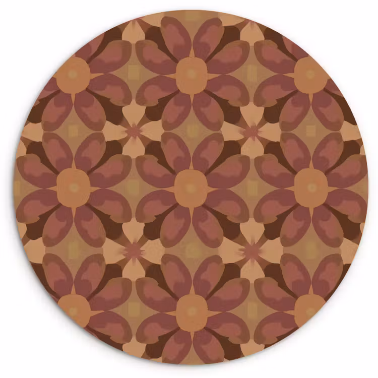 Retro - Bloemen - Bruin Wandcirkel kunststof plaat 5mm dik klein 188 -3d