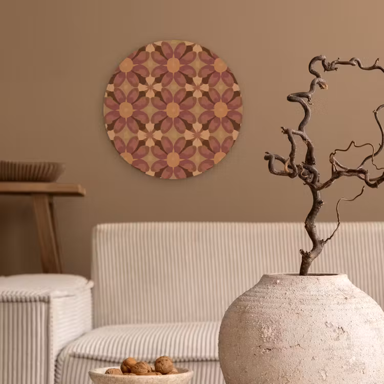 Retro - Bloemen - Bruin Wandcirkel kunststof plaat 5mm dik klein 188 -sfeer1