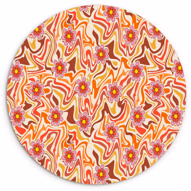 Retro - Bloemen - Patroon Wandcirkel kunststof plaat 5mm dik klein 188 -3d