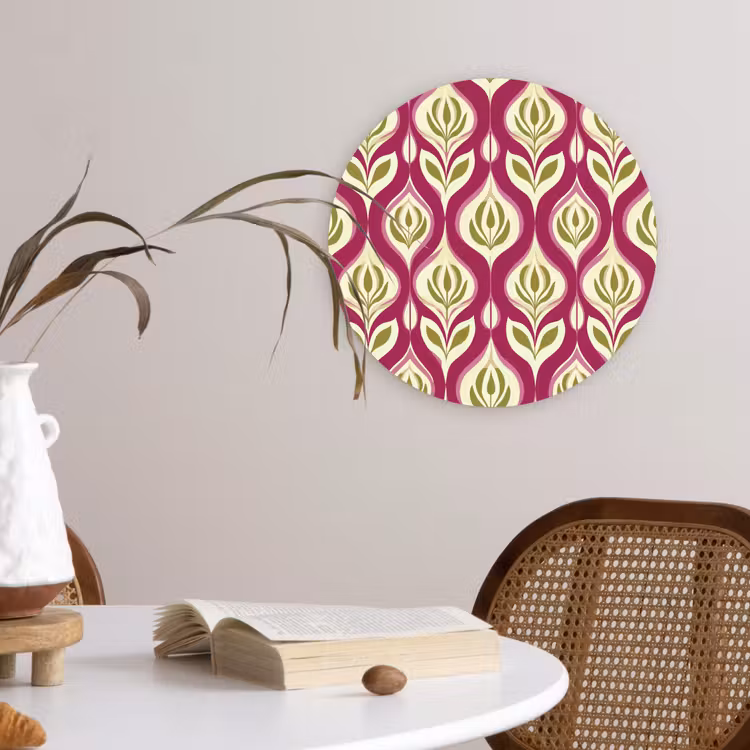 Retro - Floraal - Paars Wandcirkel kunststof plaat 5mm dik klein 188 -sfeer4