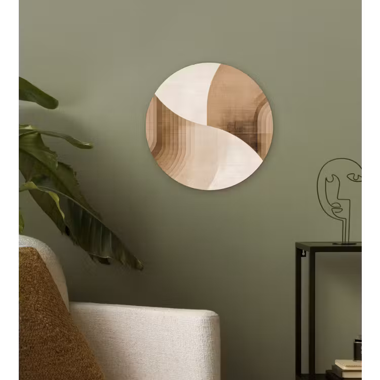 Retro - Geometrische lagen - Aardetinten Wandcirkel kunststof plaat 5mm dik klein -sfeer3