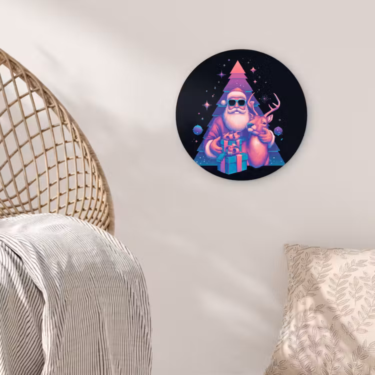 Retro - Kerstman - Rendieren - Kerstboom Wandcirkel kunststof plaat 5mm dik klein -sfeer5