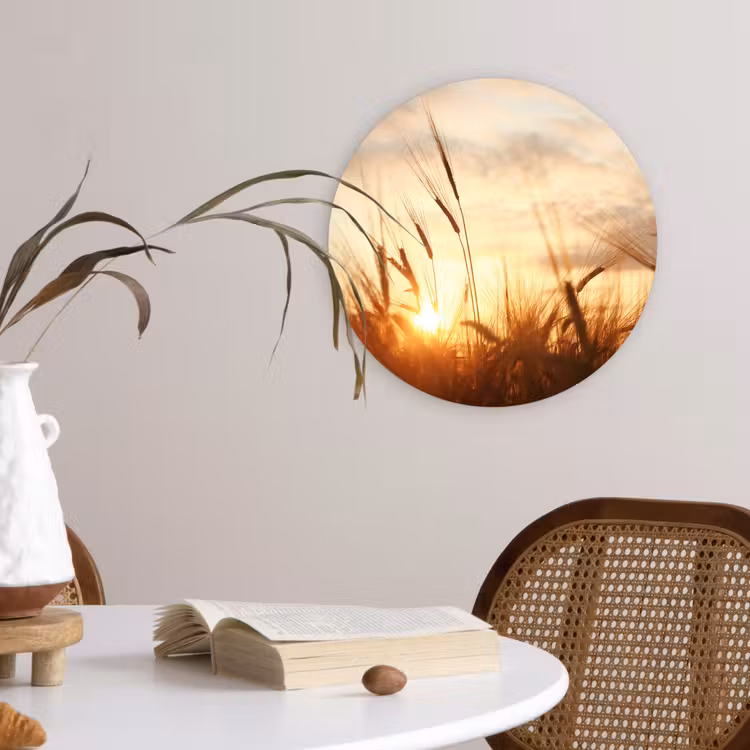 Riet - Gras - Zonsondergang - Natuur - Horizon Wandcirkel kunststof plaat 5mm dik klein -sfeer4