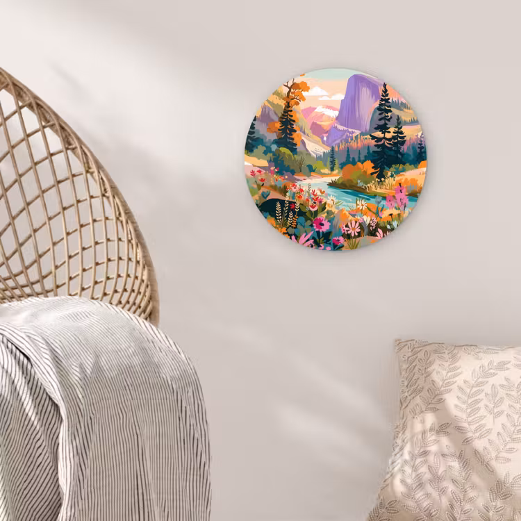 Rivier - Vallei vol bloemen - Levendig Wandcirkel kunststof plaat 5mm dik klein -sfeer5