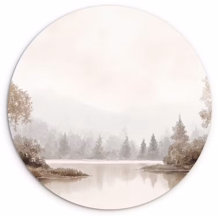 Rivierlandschap - Minimalistisch - Aardetinten Wandcirkel kunststof plaat 5mm dik klein -3d