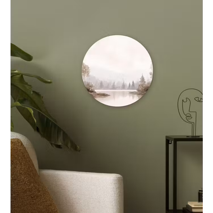 Rivierlandschap - Minimalistisch - Aardetinten Wandcirkel kunststof plaat 5mm dik klein -sfeer3