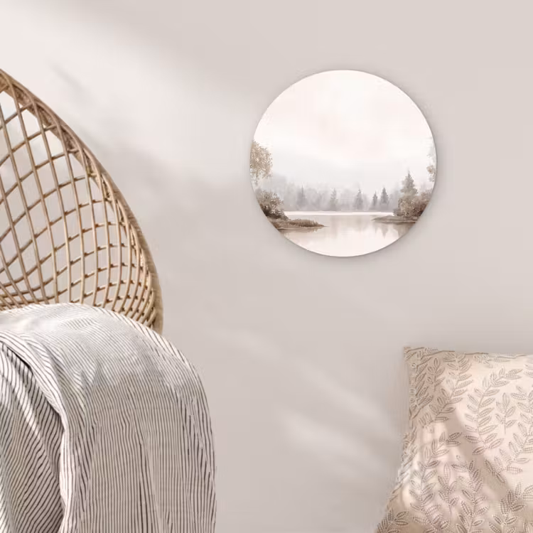 Rivierlandschap - Minimalistisch - Aardetinten Wandcirkel kunststof plaat 5mm dik klein -sfeer5
