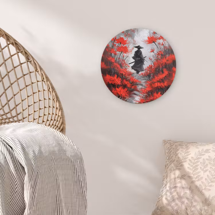 Rode bloemen - mistig - Man Wandcirkel kunststof plaat 5mm dik klein -sfeer5