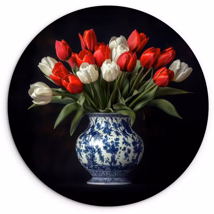 Rode - Bloemen - Tulpen - Vaas Wandcirkel kunststof plaat 5mm dik klein -3d