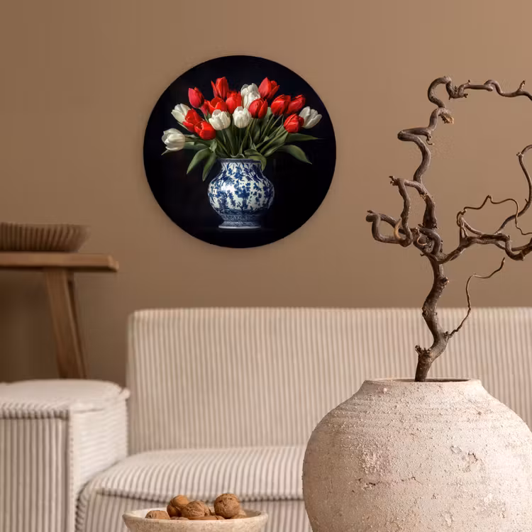 Rode - Bloemen - Tulpen - Vaas Wandcirkel kunststof plaat 5mm dik klein -sfeer1