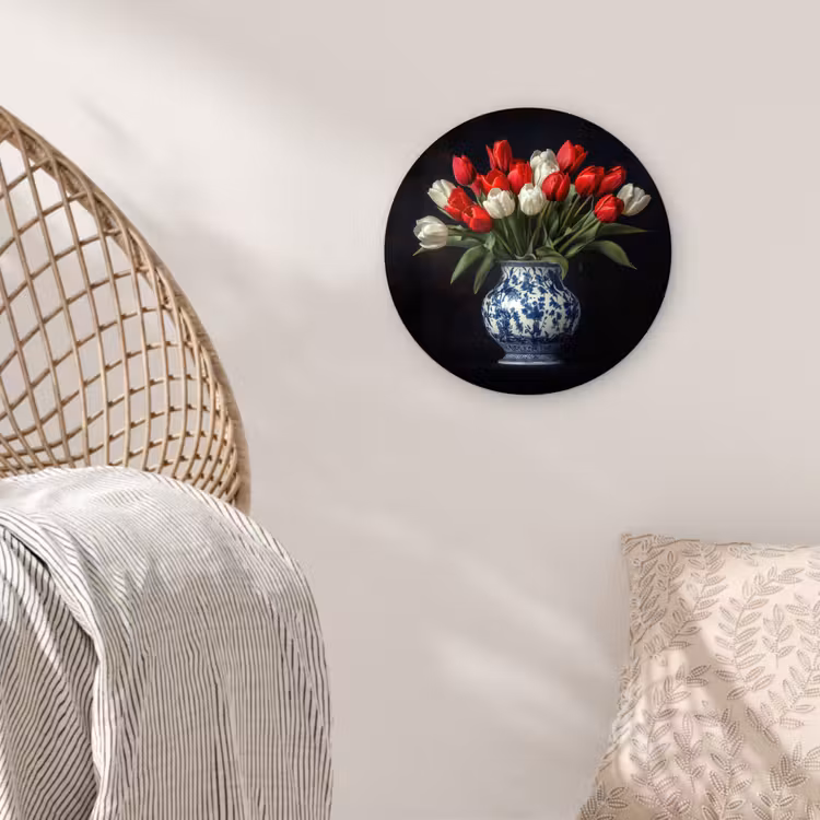 Rode - Bloemen - Tulpen - Vaas Wandcirkel kunststof plaat 5mm dik klein -sfeer5