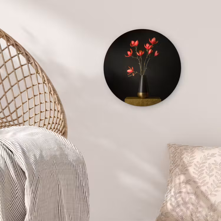 Rode - Bloemen - Vaas Wandcirkel kunststof plaat 5mm dik klein -sfeer5