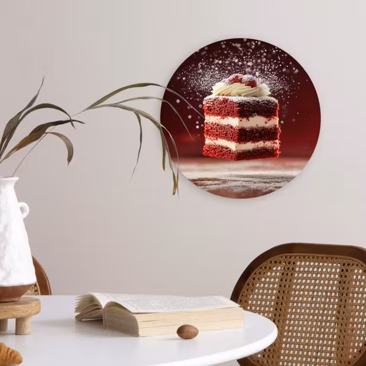 Rode - Velvet - Taart - Eten Wandcirkel kunststof plaat 5mm dik klein -sfeer4