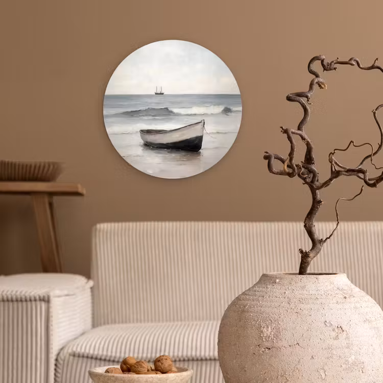 Roeiboot - Zee - Horizon Wandcirkel kunststof plaat 5mm dik klein -sfeer1