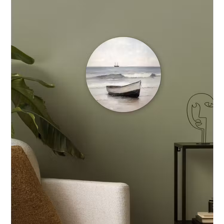 Roeiboot - Zee - Horizon Wandcirkel kunststof plaat 5mm dik klein -sfeer3