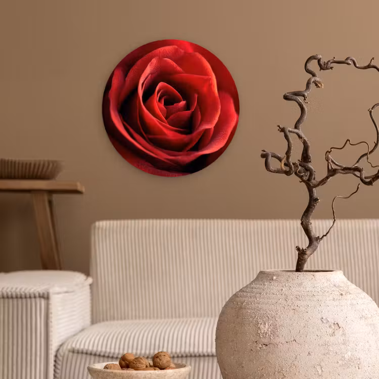 Rood - Roos - Romantisch Wandcirkel kunststof plaat 5mm dik klein -sfeer1
