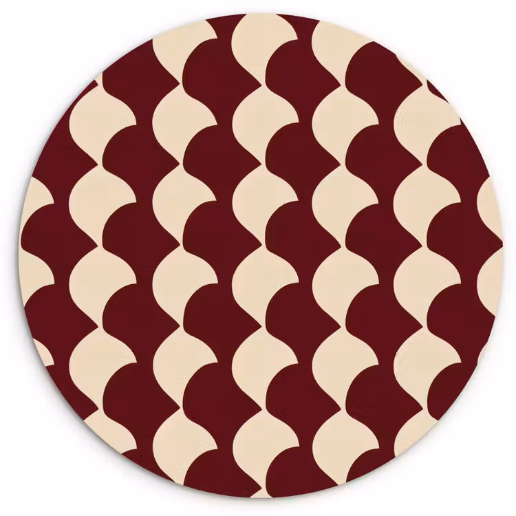 Rood - Tegelpatroon - Crème Wandcirkel kunststof plaat 5mm dik klein 188 -3d