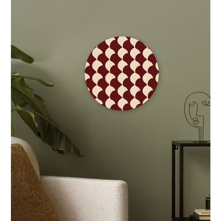 Rood - Tegelpatroon - Crème Wandcirkel kunststof plaat 5mm dik klein 188 -sfeer3