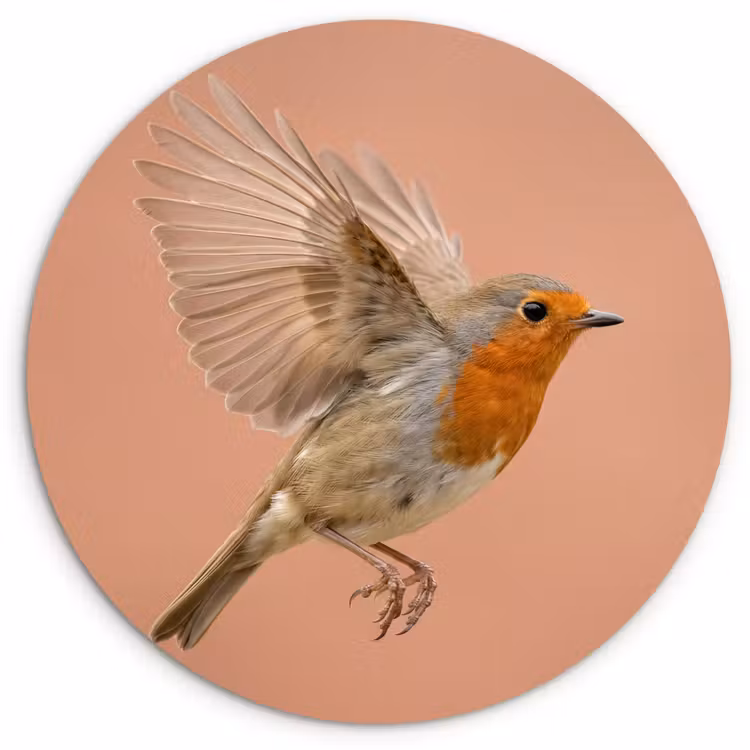 Roodborst - Natuur - Roze Wandcirkel kunststof plaat 5mm dik klein -3d