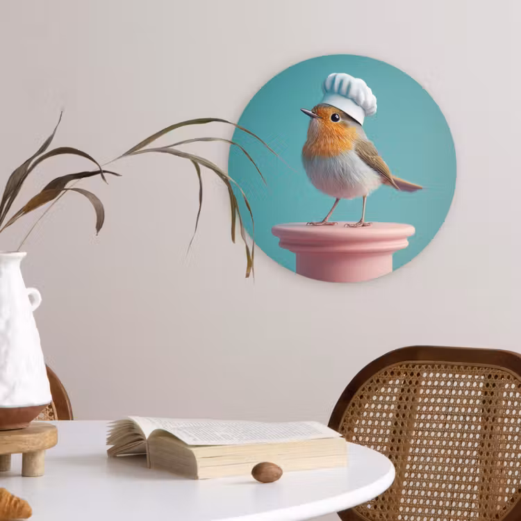 Roodborstje - Vogel - Koksmuts - Sokkel Wandcirkel kunststof plaat 5mm dik klein -sfeer4