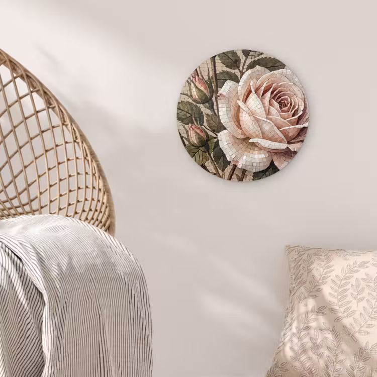 Roos - Mozaïek - Bloemen - Klassiek - Beige Wandcirkel kunststof plaat 5mm dik klein -sfeer5